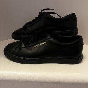Saint Laurent Black Leather Sneakers with Gold Logo